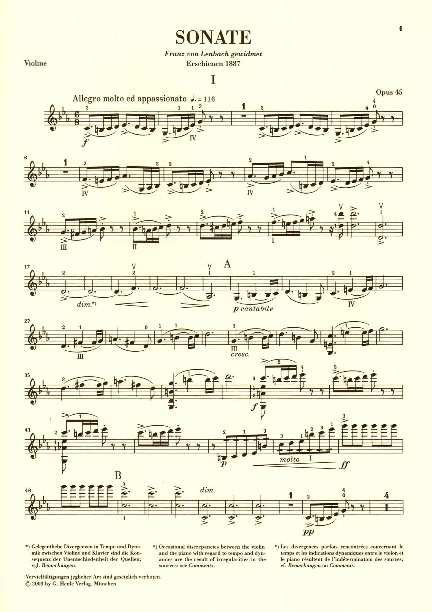 Grieg, Edvard - Sonata No 3 in c minor, Op 45 - Violin and Piano - editedy by Egon Voss - G Henle Verlag URTEXT - Image 3