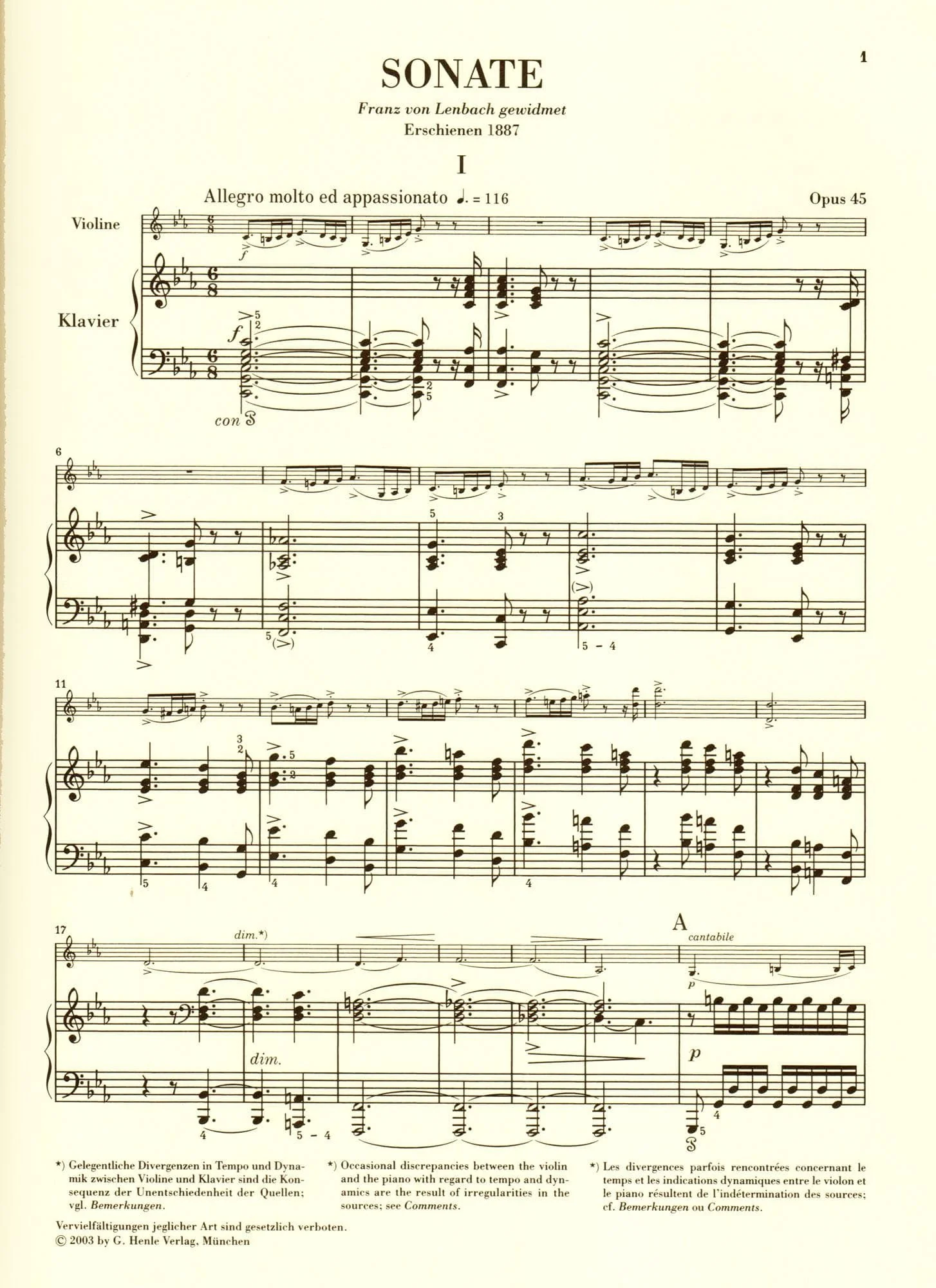 Grieg, Edvard - Sonata No 3 in c minor, Op 45 - Violin and Piano - editedy by Egon Voss - G Henle Verlag URTEXT - Image 4