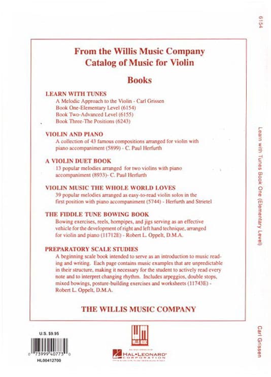 Grissen, Carl - Learn With Tunes, Book 1 (Elementary) - Violin solo - Willis Music Company - Image 4