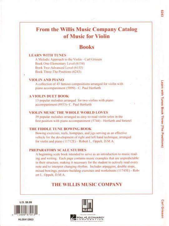 Grissen, Carl - Learn With Tunes, Book 3 (The Positions) - Violin solo - Willis Music Company - Image 4