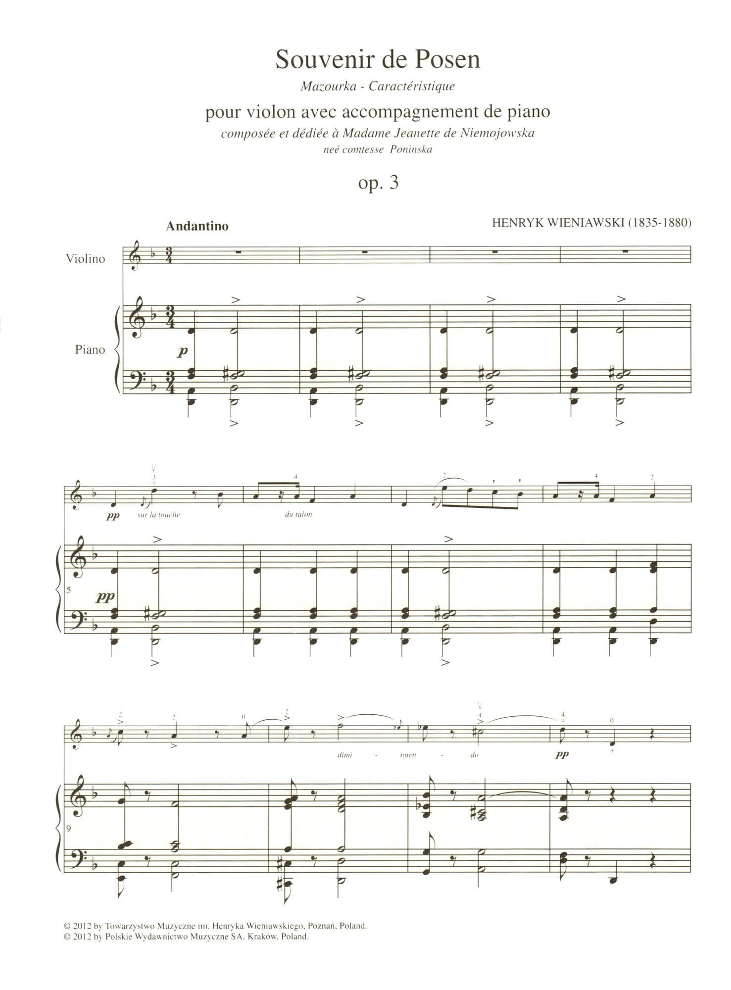 Wieniawski, Henryk - Souvenir de Posen, Opus 3 - for Violin and Piano - PWM Edition - Image 4