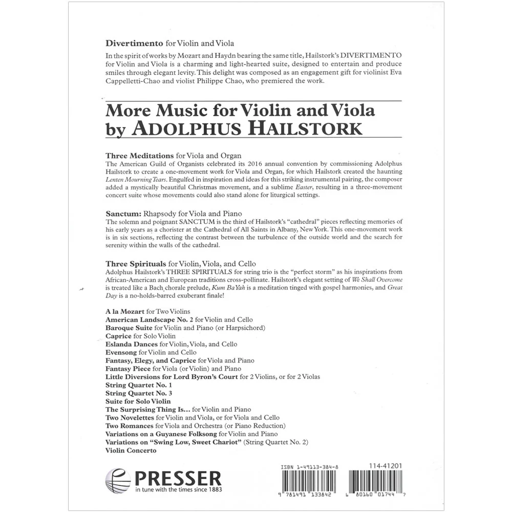 Hailstork, Adolphus - Divertimento for Violin and Viola - Presser - Image 4