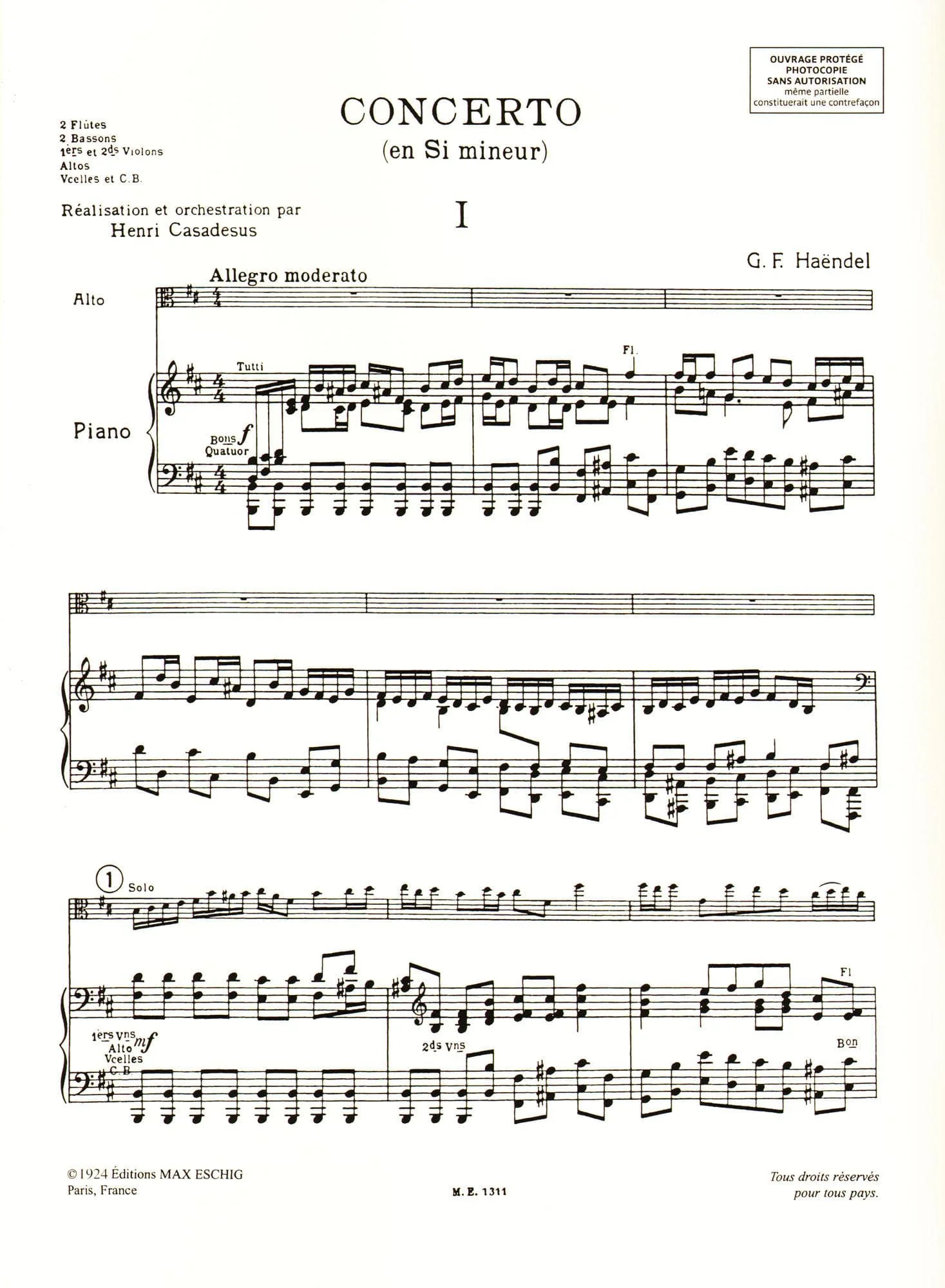 Handel, George Frideric - Concerto in B minor - Viola and Piano - edited by Henri Casadesus - Editions Durand - Image 2