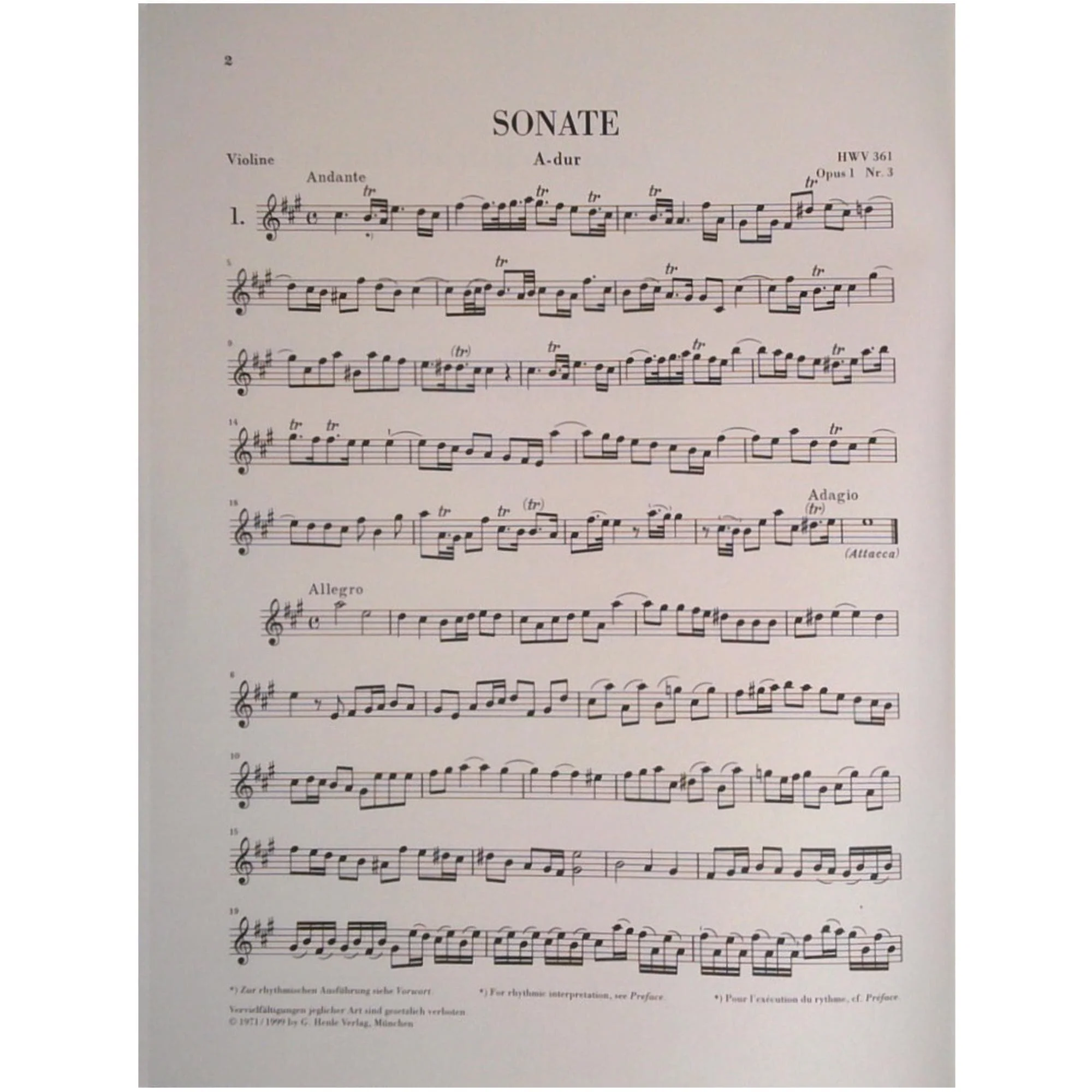 Handel, George Frideric - Seven Sonatas for Violin and Basso Continuo - Violin and Piano - edited by Stanley Sadie and Karl Röhrig - G Henle Verlag URTEXT - Image 5