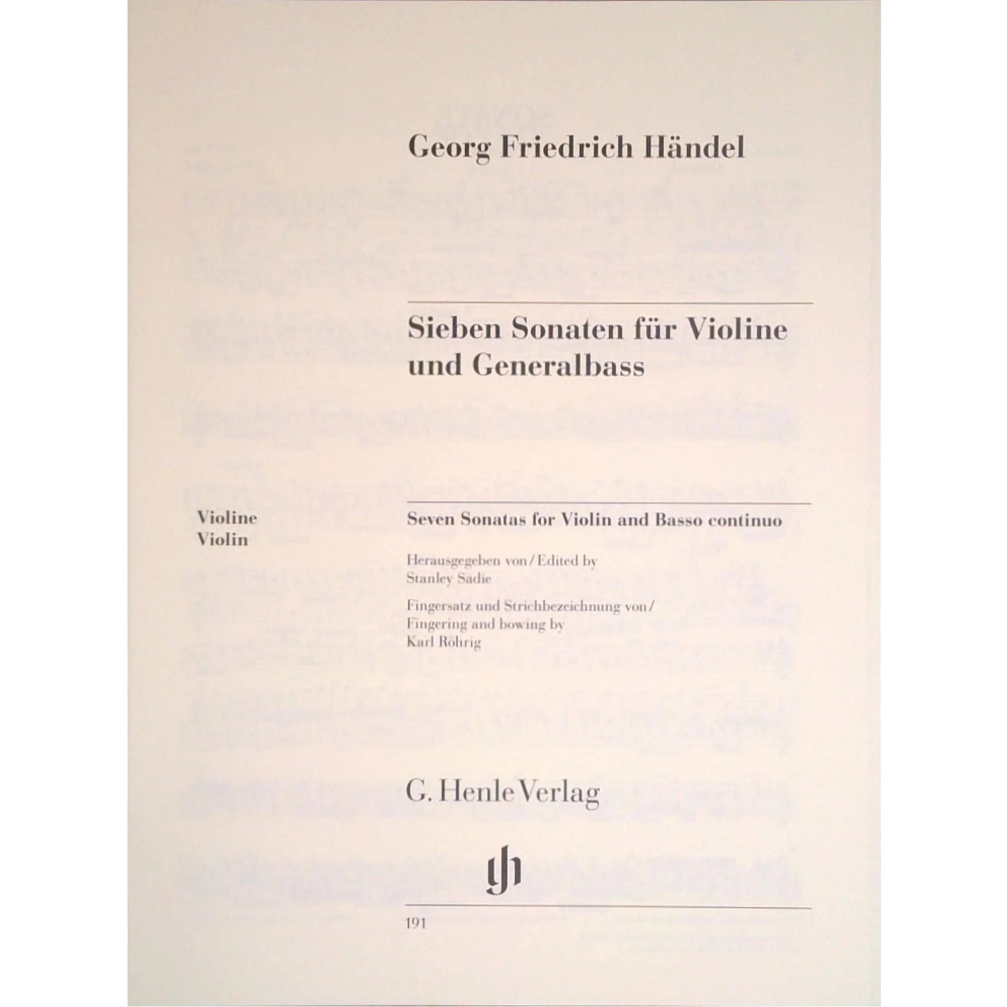 Handel, George Frideric - Seven Sonatas for Violin and Basso Continuo - Violin and Piano - edited by Stanley Sadie and Karl Röhrig - G Henle Verlag URTEXT - Image 6