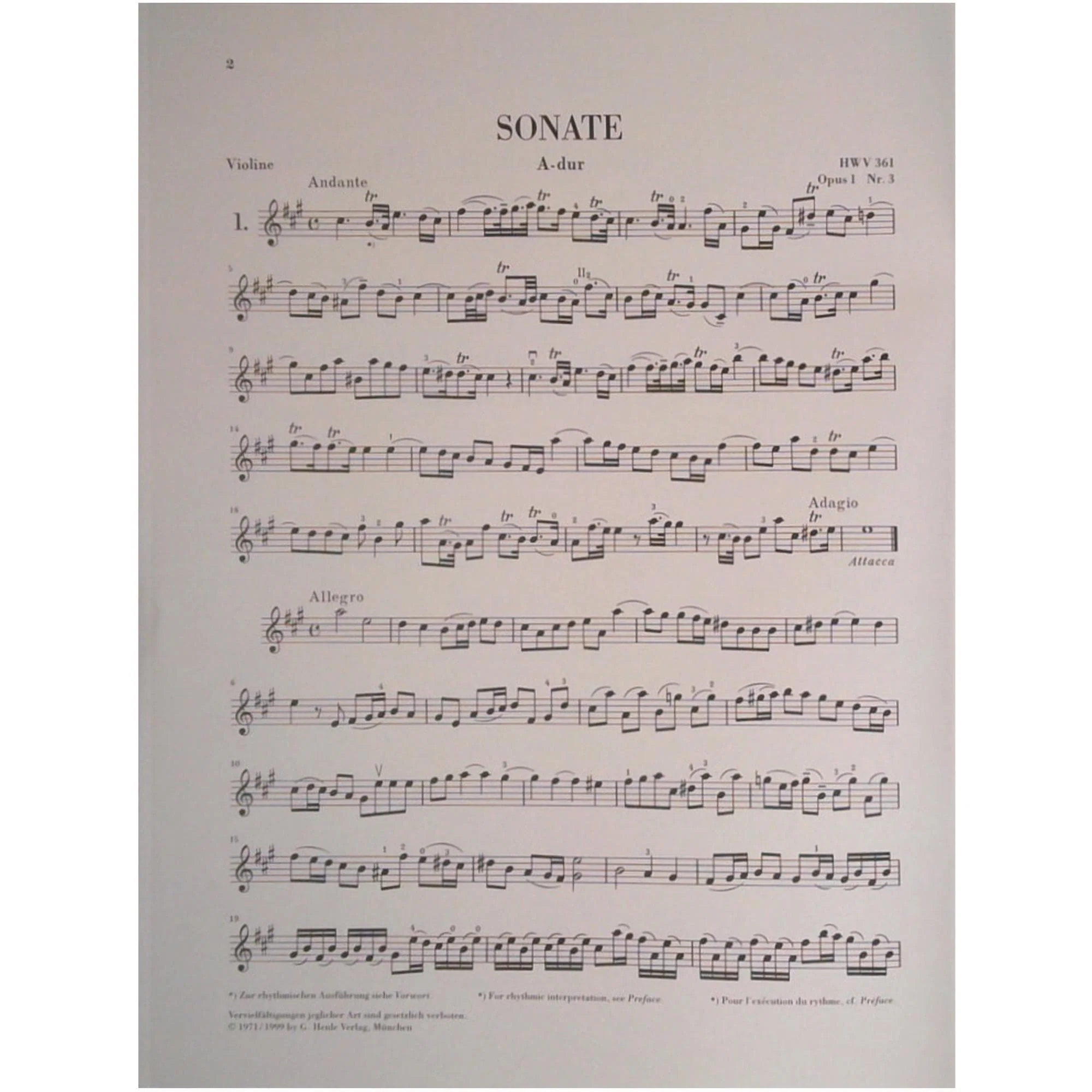 Handel, George Frideric - Seven Sonatas for Violin and Basso Continuo - Violin and Piano - edited by Stanley Sadie and Karl Röhrig - G Henle Verlag URTEXT - Image 7