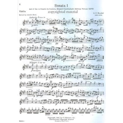 Handel, George Frideric - Six Sonatas (Complete) - Violin and Piano - edited by Adolfo Betti - G Schirmer Edition - Image 3