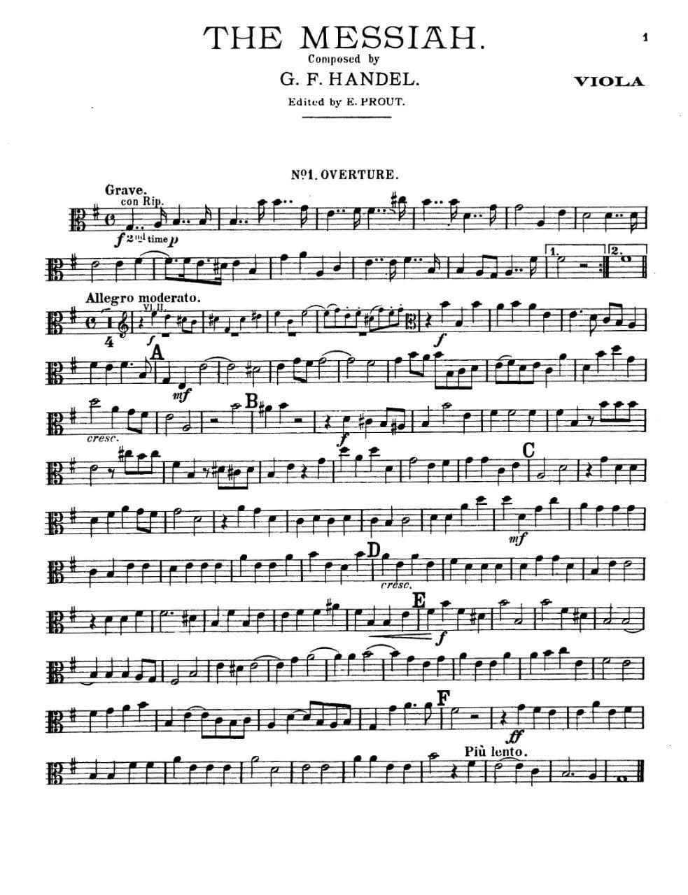 Handel, George Frideric - "Messiah" Oratorio - Viola Part - edited by E Prout - G Schirmer Edition - Image 2