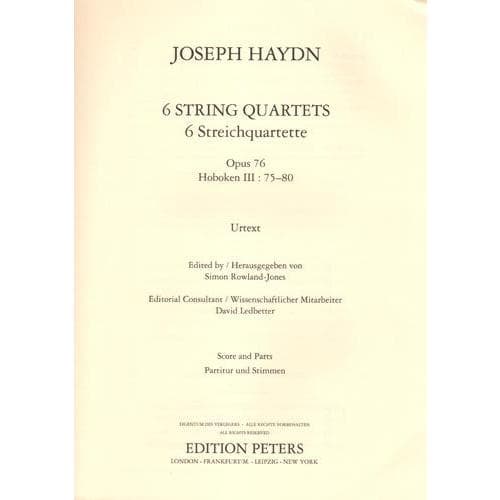 Haydn - Six String Quartets, opus 76 - Score and Parts - Edition Peters - Image 2