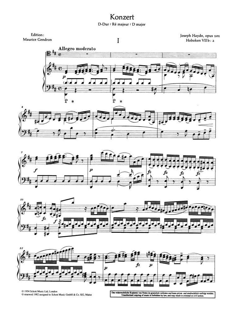 Haydn, Franz Joseph - Concerto in D Major, Hob VIIb:2  - Cello and Piano - edited by Maurice Gendron - Schott Edition - Image 2