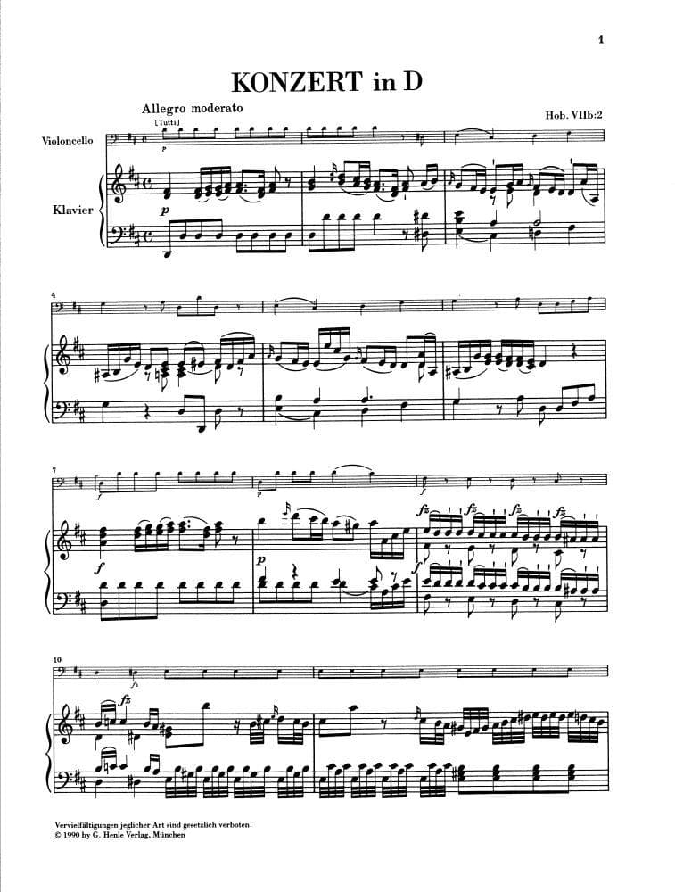 Haydn, Franz Joseph - Concerto in D Major, Hob VIIb:2 - Cello and Piano - edited by Sonja Gerlach - G Henle Verlag URTEXT - Image 3