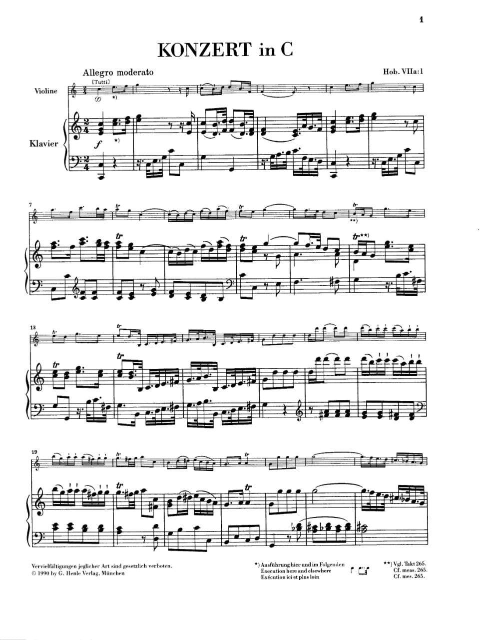 Haydn, Franz Joseph - Concerto No 1 in C Major, Hob VIIa:1 - Violin and Piano - edited by Günter Thomas and Heinz Lohmann - G Henle Verlag URTEXT - Image 2