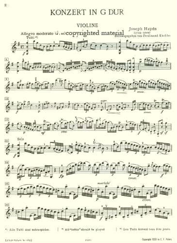 Haydn, Franz Joseph - Concerto No 2 in G Major, Hob VIIa:4 - Violin and Piano - edited by Ferdinand Küchler - Edition Peters - Image 2