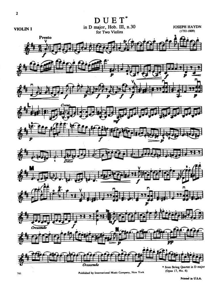 Haydn, Franz Joseph - Duet in D Major, Op 102, Hob III:30 - Two Violins - International Edition - Image 2