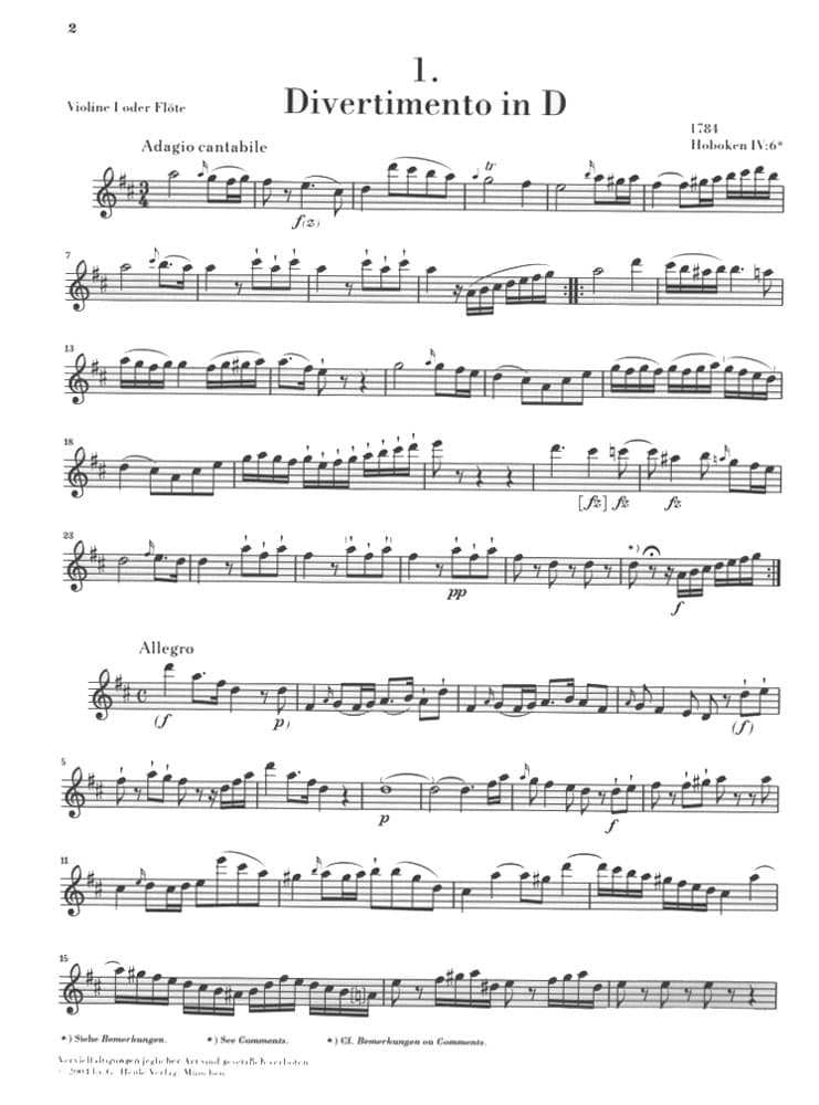 Haydn, Franz Joseph - Six Divertimenti, Hob VI:6-11 - Flute (or Violin), Violin, and Cello - G Henle Verlag URTEXT - Image 3