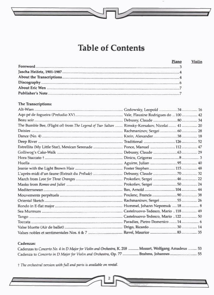 Heifetz, Jascha - The Heifetz Collection, Volume 1: Transcriptions and Cadenzas - Violin and Piano - Carl Fischer Edition - Image 2