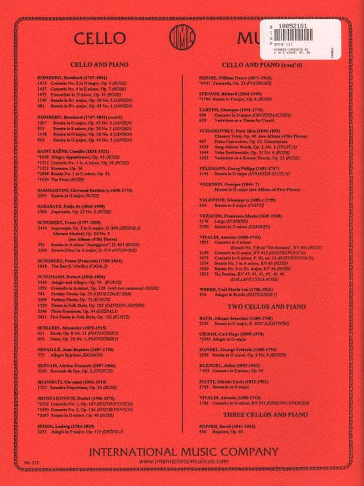 Herbert, Victor - Concerto No 2 in e minor, Op 30 - Cello and Piano - edited by Leonard Rose - International Edition - Image 3