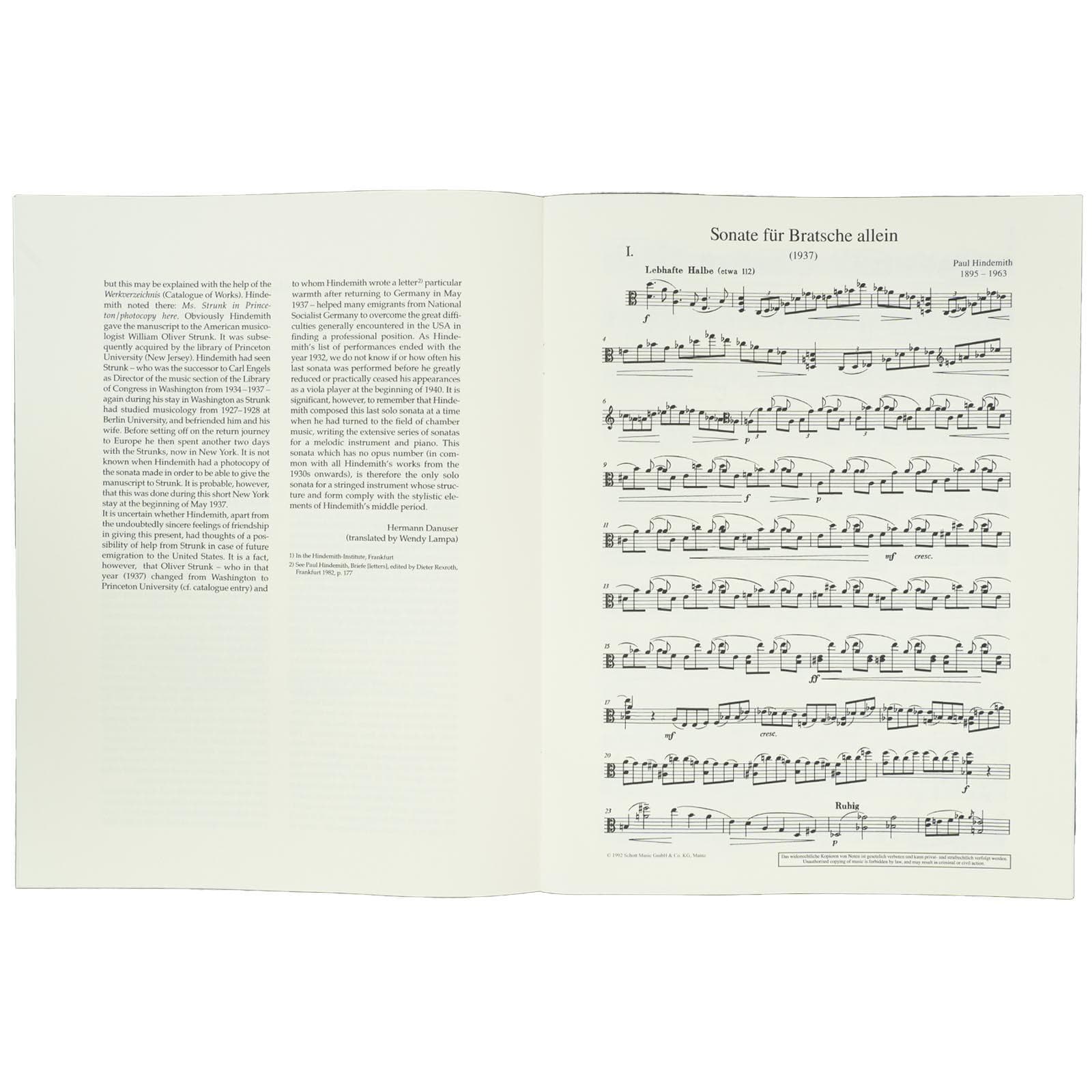 Hindemith, Paul - Sonata (1937) for Viola Solo - Schott Edition - Image 3