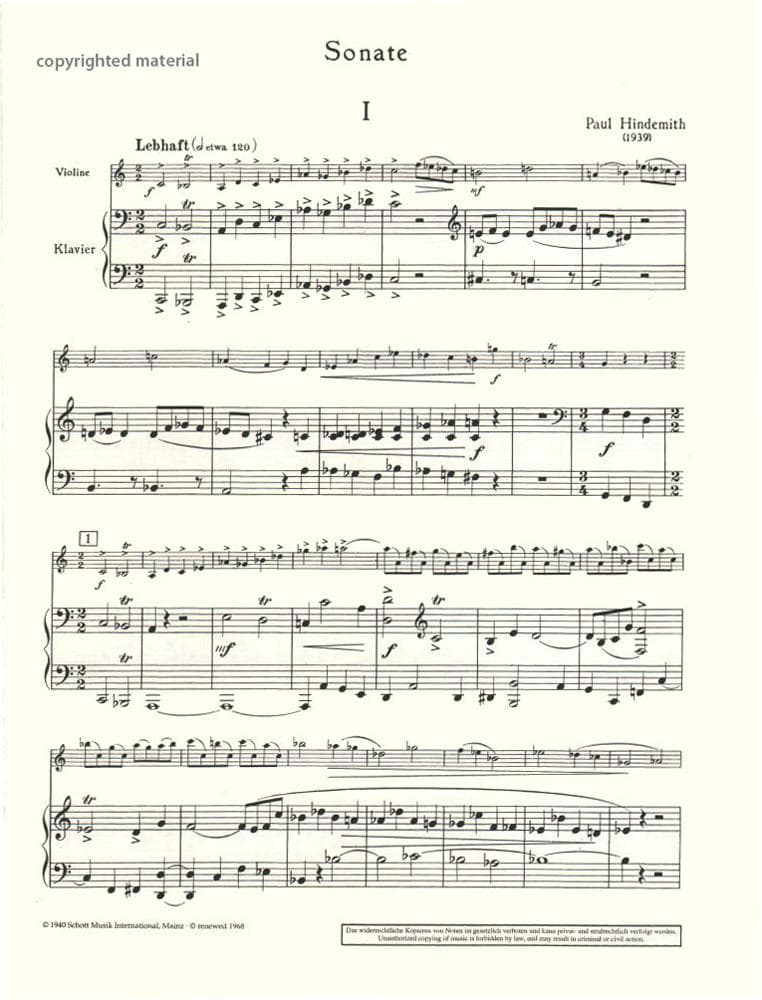 Hindemith, Paul - Sonata in C - Violin and Piano - Schott Edition - Image 2