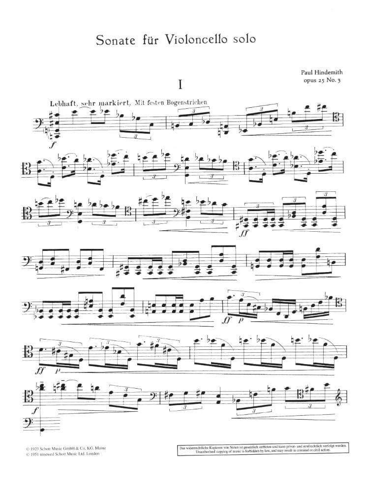 Hindemith, Paul - Sonata, Op 25, No 3 - Cello solo - Schott Edition - Image 2