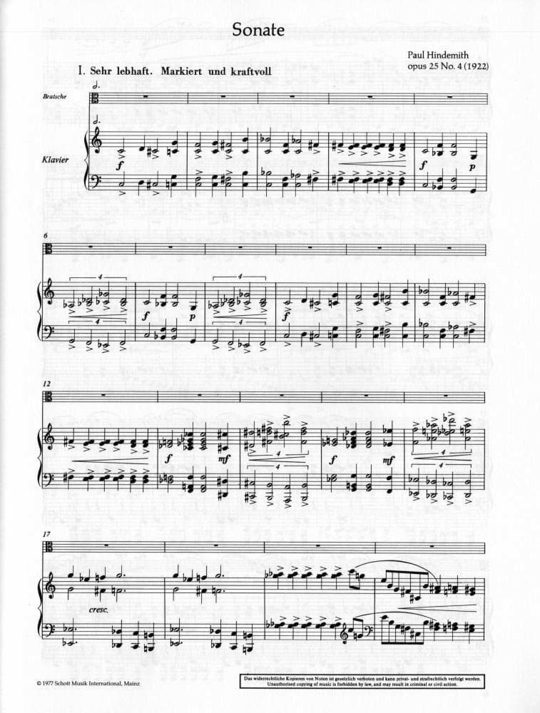 Hindemith, Paul - Sonata, Op 25, No 4 (1922) - Viola and Piano - Schott Edition - Image 2