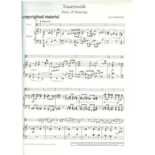 Hindemith, Paul - Trauermusik (Music of Mourning) - Viola (Violin or Cello) and Piano - arranged by Fritz Willms - Schott Edition - Image 2