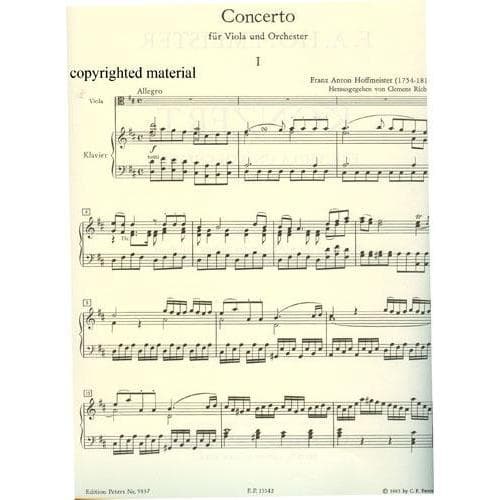 Hoffmeister, Franz Anton - Concerto in D Major - Viola and Piano - edited by Clemens Richter and Gerhard Rolf Bauer - Edition Peters - Image 2