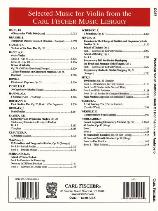 Hohmann, CH - Practical Violin Method, Book 2 - Violin solo - revised by WF Ambrosio - Carl Fischer Edition - Image 4