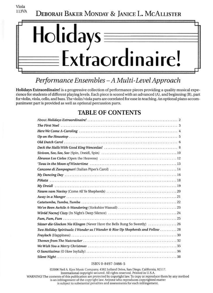 Monday, Deborah Baker - Holidays Extraordinaire! - Viola - edited by Janice McAllister - Kjos Music Co - Image 2