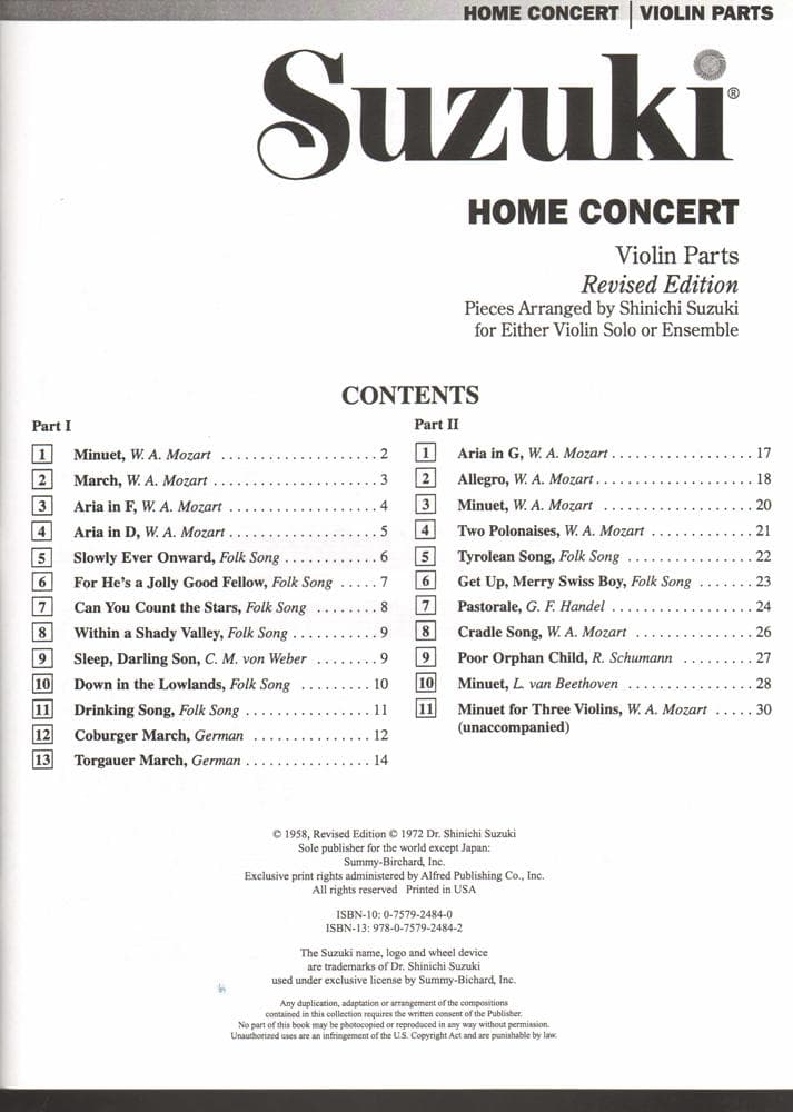 Home Concert - Violin - arranged by Shinichi Suzuki - Alfred Music Publishing - Image 2