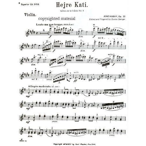 Hubay, Jenö - Hejre Kati (Scènes de la Csárda), Op 32, No 4 - Violin and Piano - edited by Gustav Saenger - Carl Fischer Edition - Image 2