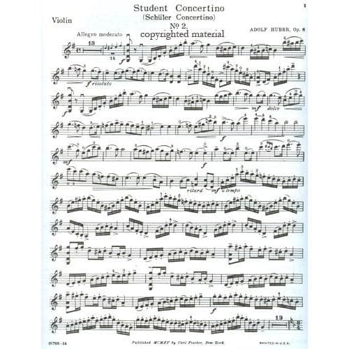 Huber, Adolf - Student Concertino in G Major, Op 6, No 2 - Violin and Piano - Carl Fischer Edition - Image 2