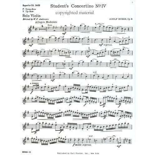 Huber, Adolf - Student Concertino in G Major, Op 8, No 4 - Violin and Piano - Carl Fischer Edition - Image 2