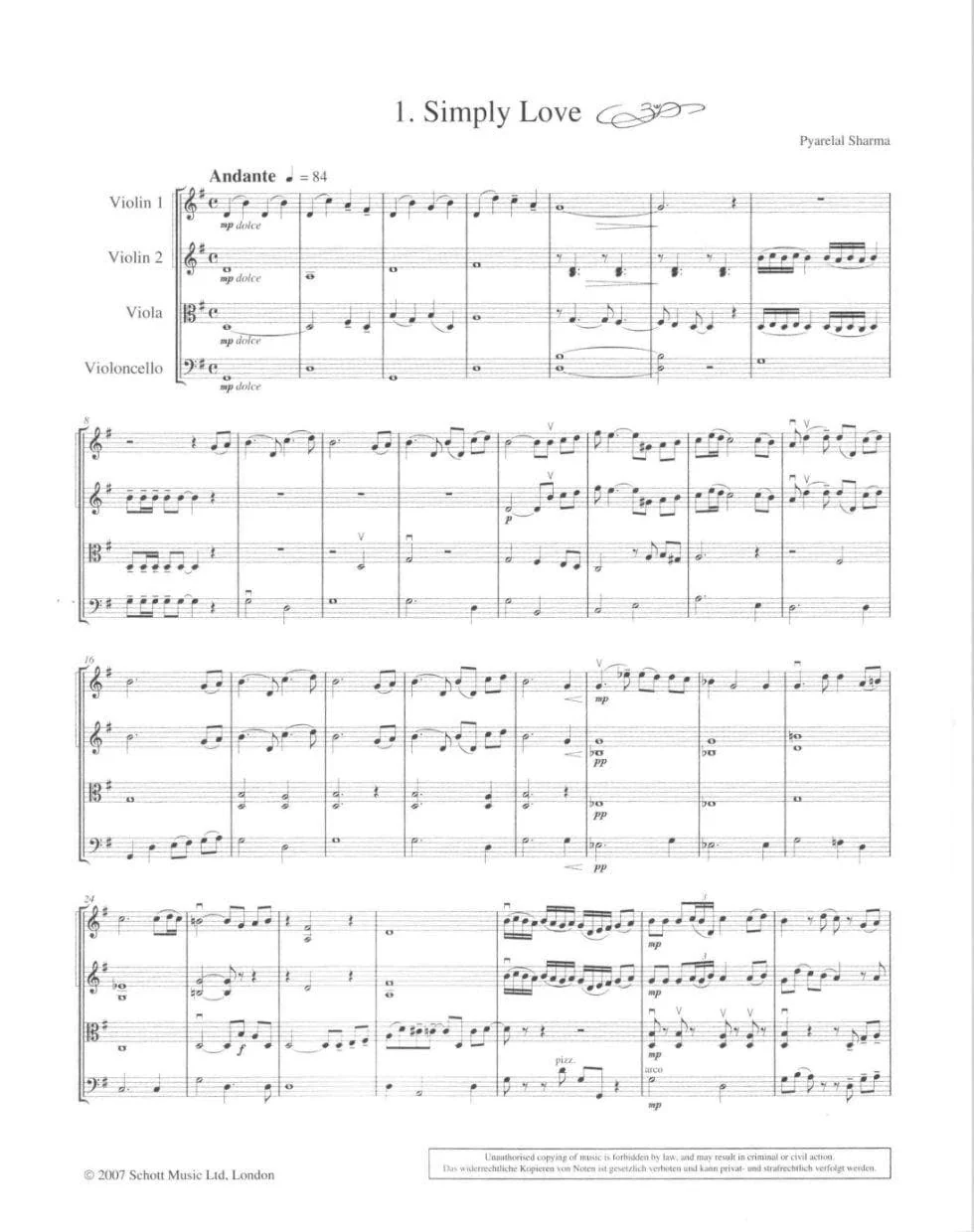 Sharma, Pyarelal - Indian Summer: 8 Enchanting Pieces from India - String Quartet - Book/CD set - Schott Edition - Image 3