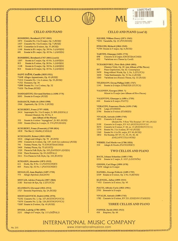 Album of 6 Pieces for Cello and Piano - International Music Co - Image 4