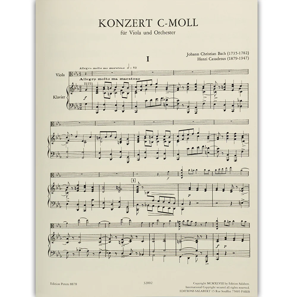 Bach, Johann Christian - Concerto in c minor - Viola and Piano - edited by Henri Casadesus - Edition Peters - Image 2