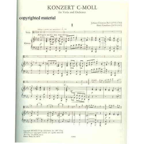 Bach, Johann Christian - Concerto in c minor - Viola and Piano - Book/CD set - edited by Henri Casadesus - Edition Peters - Image 2