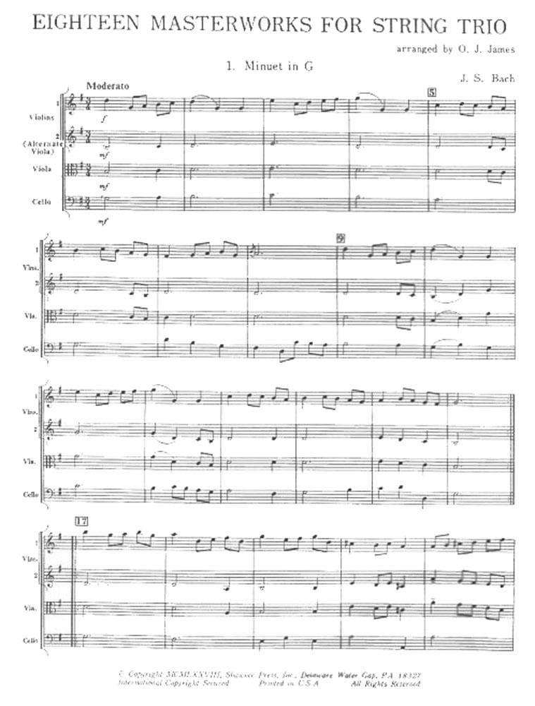 18 Masterworks for String Trio - Violin, Viola (or 2nd Violin), and Cello - arranged by OJ James - Concert Works Unlimited - Image 3