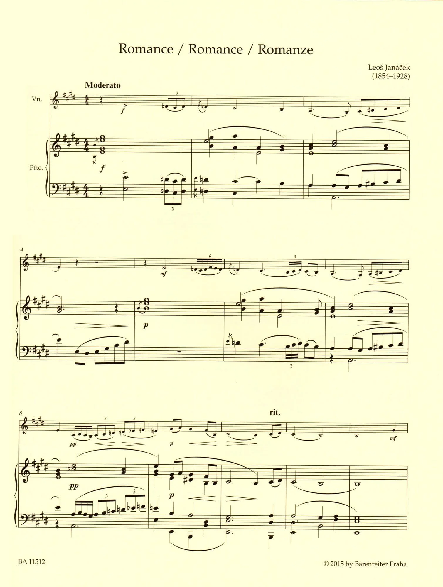 Janáček, Leoš - Works for Violin and Piano - Score and Parts - edited by Jan Krejčí and Alena Němcová - Bärenreiter Verlag URTEXT - Image 3