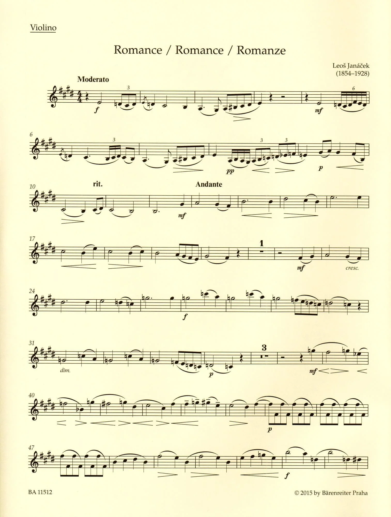 Janáček, Leoš - Works for Violin and Piano - Score and Parts - edited by Jan Krejčí and Alena Němcová - Bärenreiter Verlag URTEXT - Image 5