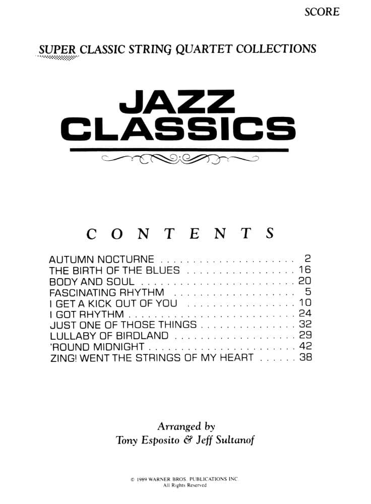 Jazz Classics - String Quartet - Score and Parts - arranged by Tony Esposito and Jeff Sultanof - Warner Brothers Music - Image 2