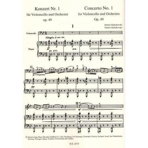 Kabalevsky, Dmitri - Concerto Number 1, Opus 49 For Cello and Piano Published by Sikorski - Image 3