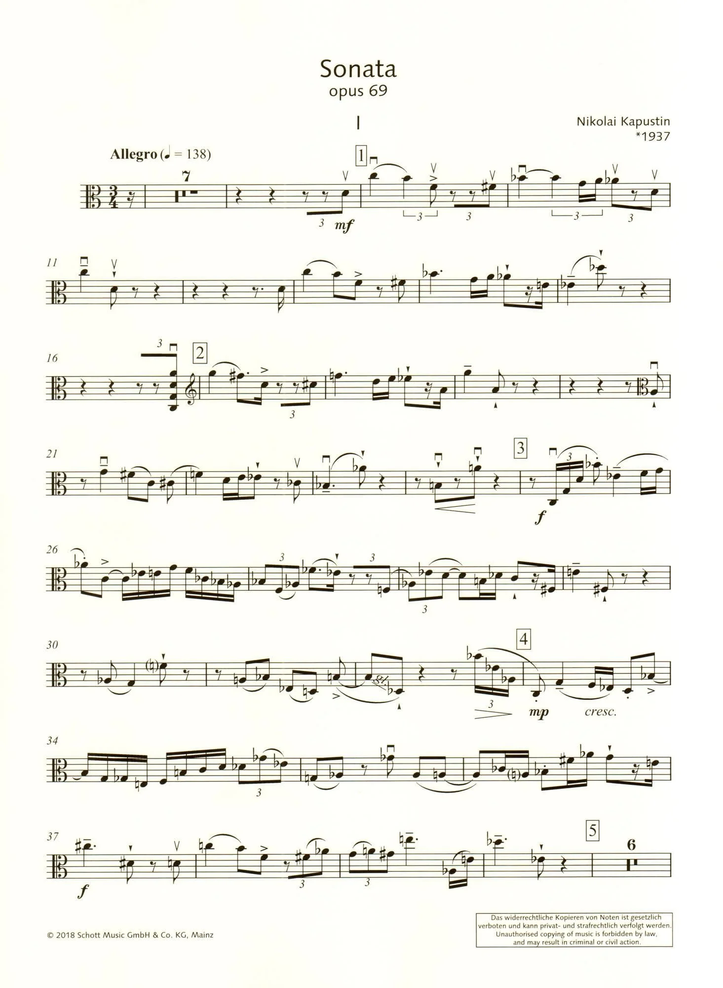 Kapustin, Nikolai - Sonata for Viola and Piano, Opus 69 - Schott - Image 2