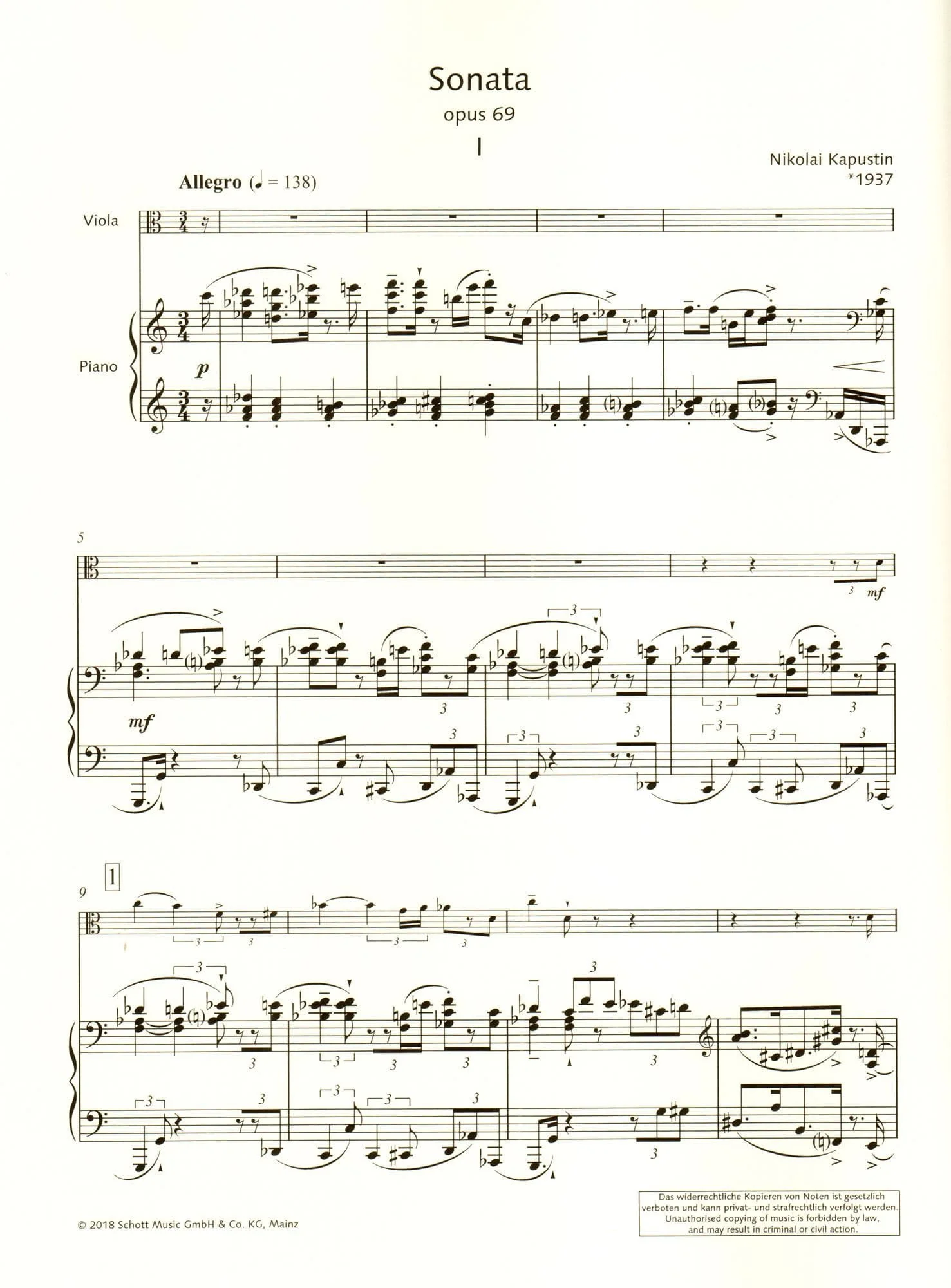 Kapustin, Nikolai - Sonata for Viola and Piano, Opus 69 - Schott - Image 3