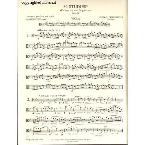 Kayser, Heinrich Ernst - 36 Elementary and Progressive Studies, Op 20 - Viola - edited by Joseph Vieland - International Music Co - Image 2