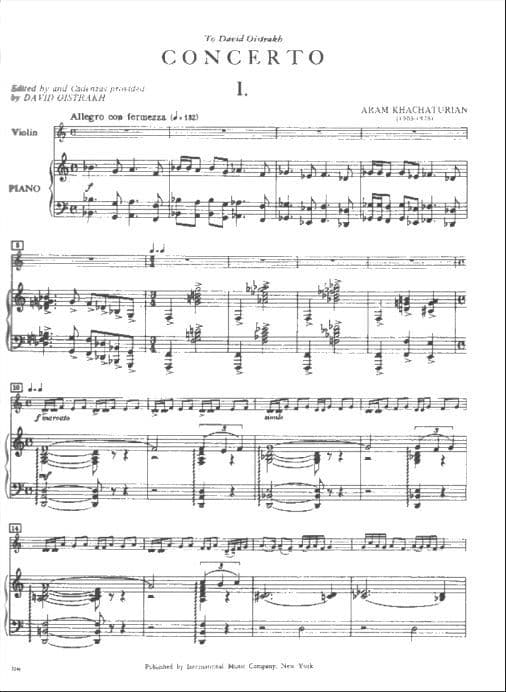 Khachaturian, Aram - Concerto for Violin and Piano - edited by David Oistrakh - International Music Co - Image 2