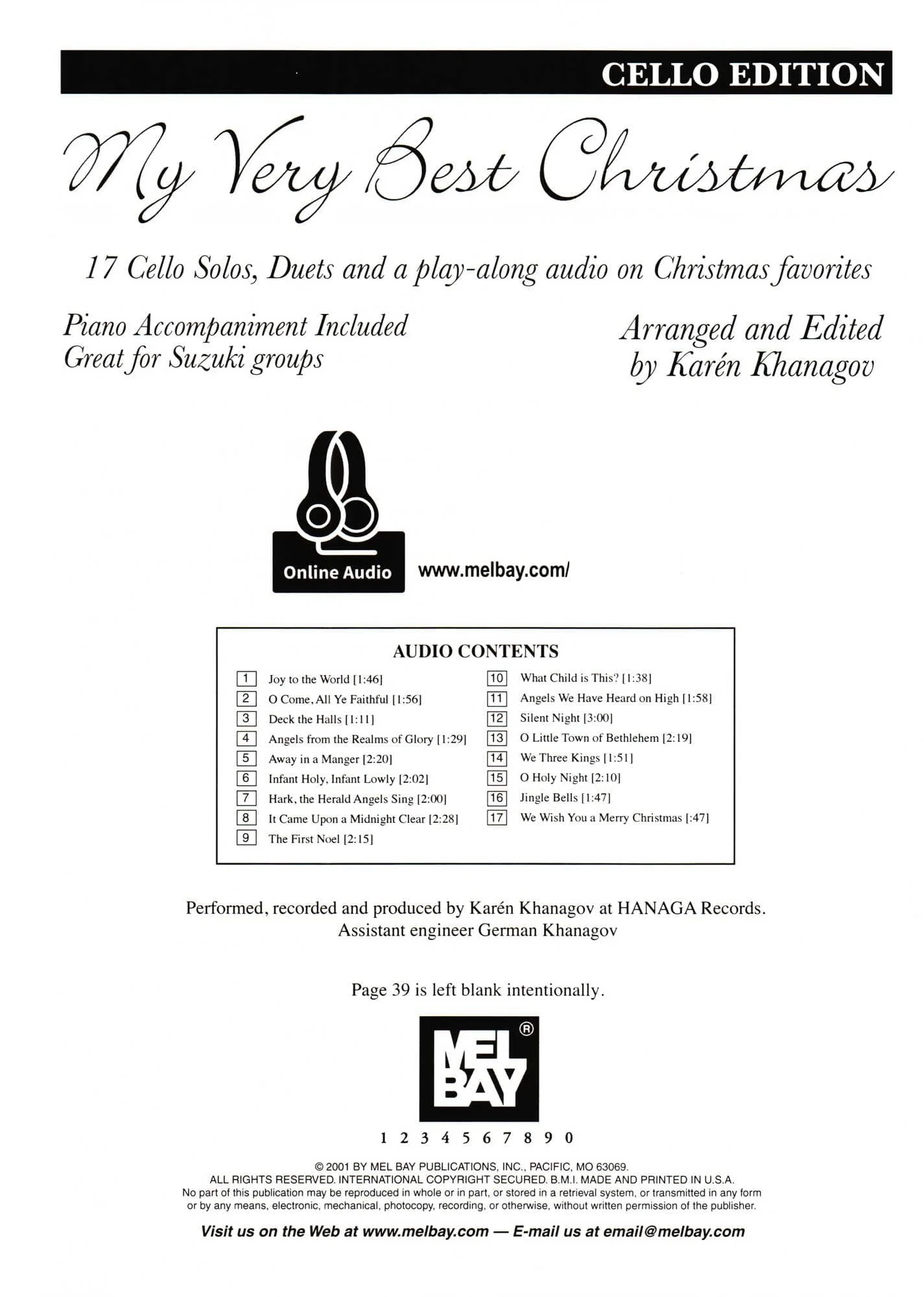 My Very Best Christmas - for One or Two Cellos and Piano - with Optional Online Audio - arranged by Karén Khanagov - Mel Bay Publications - Image 2