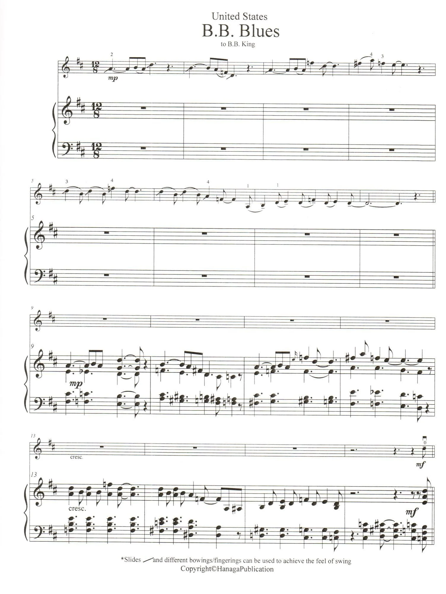 Khanagov, Karén - B.B. Blues - United States from Parade of Nations - for Violin and Piano - Hanaga Publication - Image 2