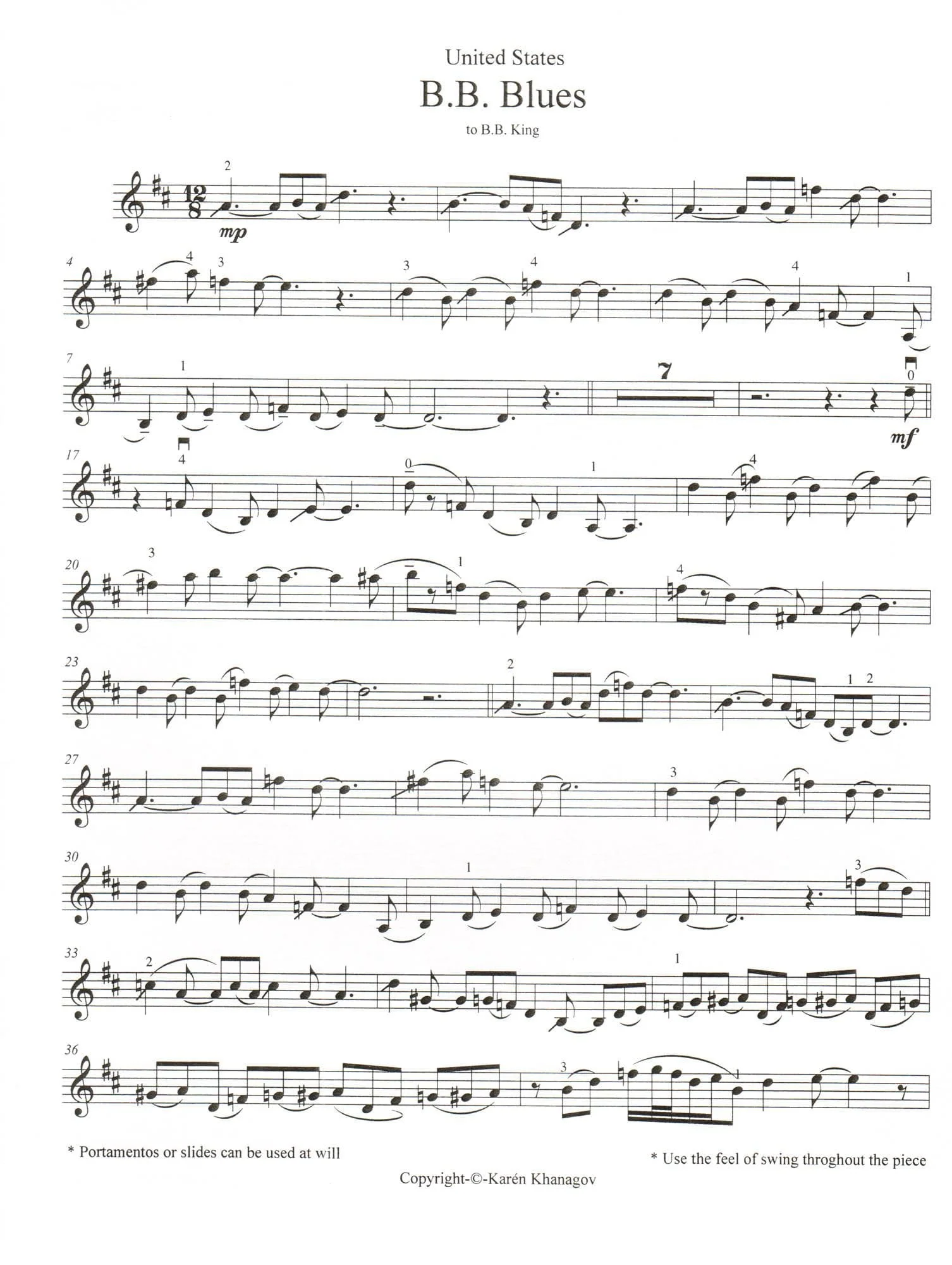 Khanagov, Karén - B.B. Blues - United States from Parade of Nations - for Violin and Piano - Hanaga Publication - Image 3