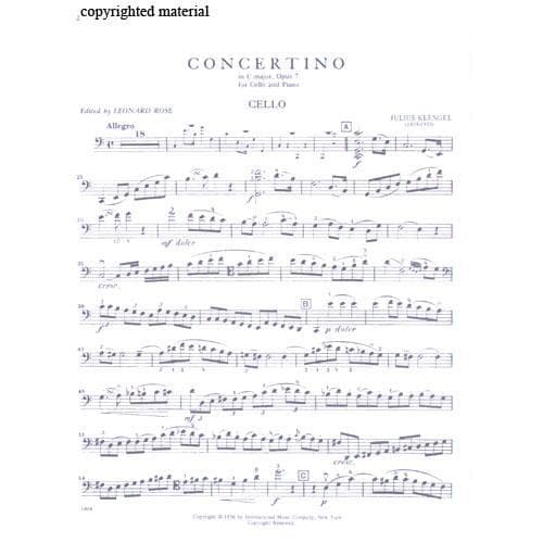 Klengel, Julius - Concertino No 1 in C Major, Op 7 - Cello and Piano - edited by Leonard Rose - International Music Co - Image 2